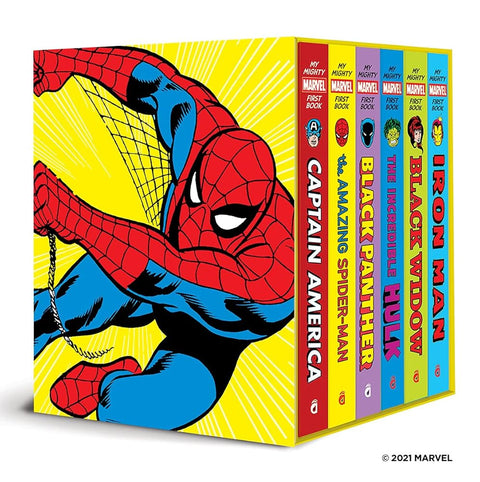 My Mighty Marvel First Book Collection: 6 Board Books: Captain America, Spider-Man, Black Widow, Black Panther, the Hulk, and Iron Man! cover image